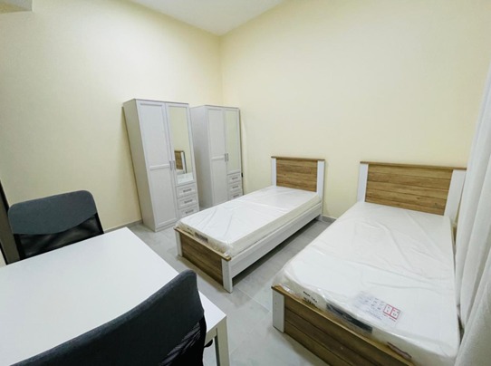 Twin bed hostel room interior